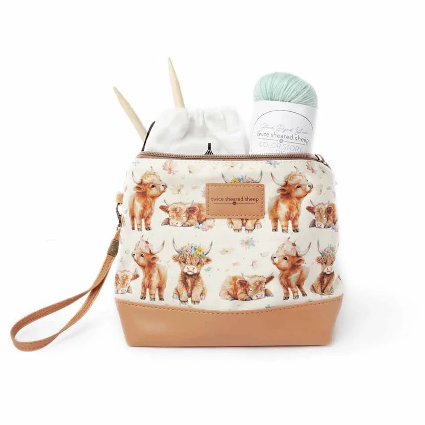 Maisy the Highland Cow Small Zippered Sock Project Bag